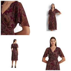 Ralph Lauren Maroon Paisley Midi Dress Size 8